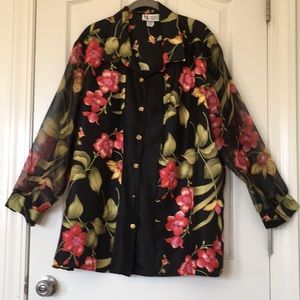 Maggie Sweet Woman’s Petite Floral Multicolored Blouse Chiffon Sleeves